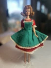Vintage 1960s Barbie Clone or Mommy Made Red Satin DRESS & PINAFORE