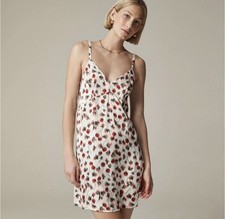 J.Crew Soft Shine Slip Dress Blurry Cherry Print Viscose Lounge White largeNWT