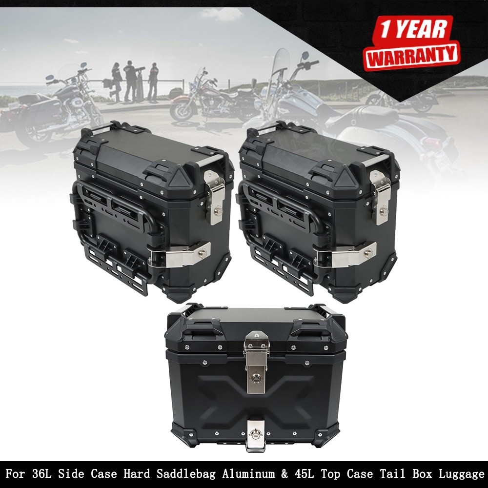 Motorcycle 36L Side Case Hard Saddlebag Aluminum & 45L Top Case