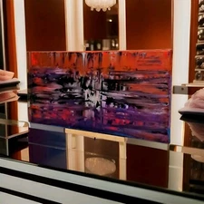 Modern Orig Vibrant Abstract Acrylic Colorful See Vid Painting Canvas 10x20