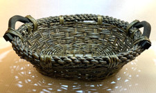 Vintage Oval Large Woven Basket with Handles, Rope, Greyish, Dark, Golden 18x15"