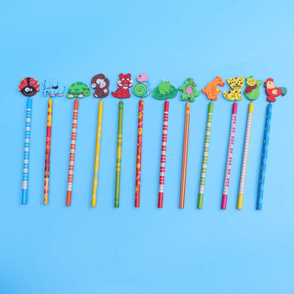 12 Pcs Wooden Pencils Kids Stationary Novelty Creative for Child Eraser