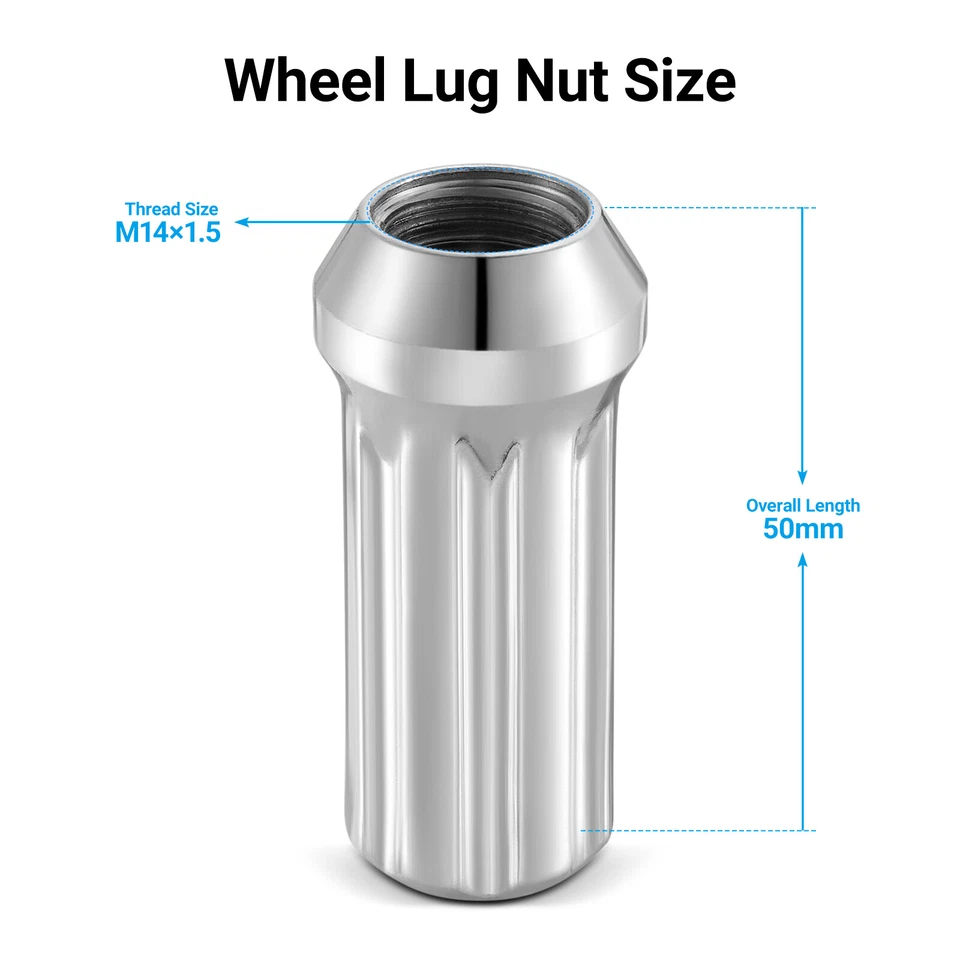 14x1.5 Chrome 7 Spline Lug Nuts 2" 24pc Fits 2002-2006 Chevrolet Avalanche 1500 - Изображение 3 из 4