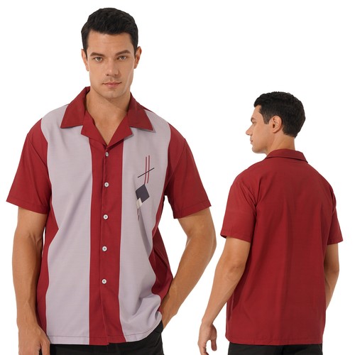 Men Rockabilly Style Short Sleeve Fifties Bowling Casual Button-Down Camp Shirts - Picture 2 of 196