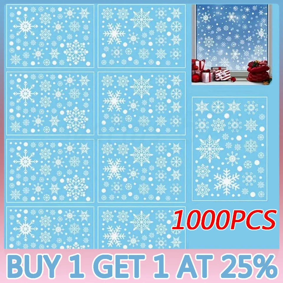 1000X Reusable Christmas Window Snowflakes Stickers Clings Decal Decorations UK
