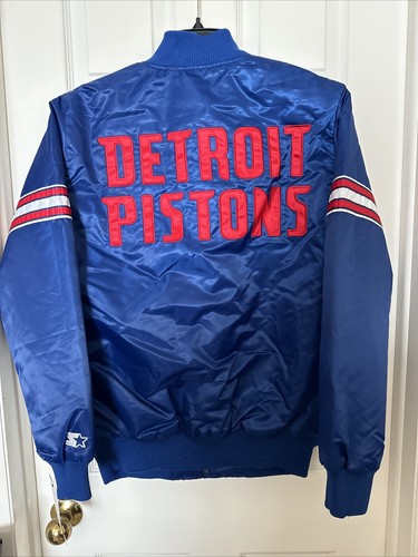 Starter Mens Medium Detroit Pistons NBA Satin Varsity Full-Snap Blue Jacket NEW - Picture 8 of 13