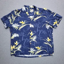 Paradise Found Hawaiian Shirt 2XL Blue Floral Rayon Button Up Camp Aloha Mens