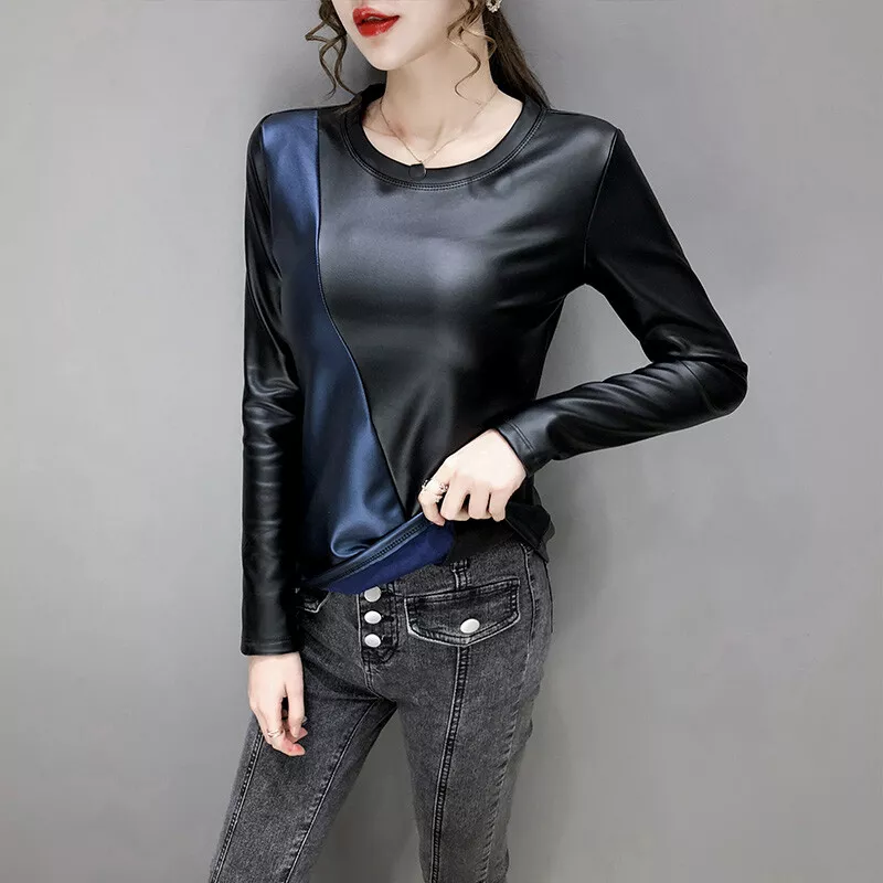Leather top pullover shirt