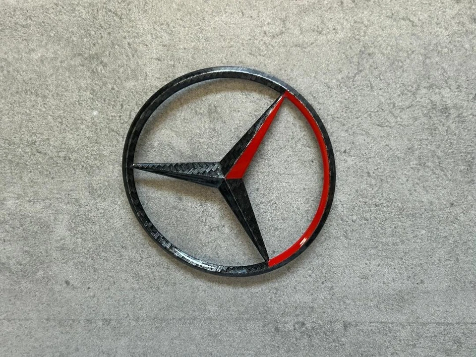 Mercedes-Benz E55 AMG Sedán 99-02 Rojo y Negro Fibra de Carbono Maletero Emblema OEM Estrella Foto 3 de 4