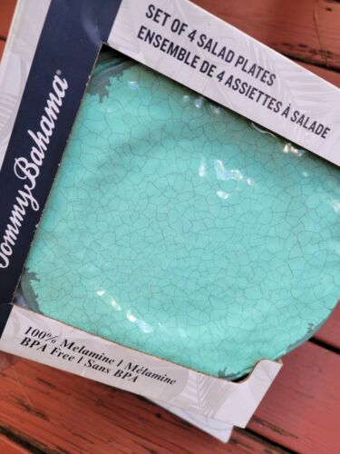NEW Tommy Bahama Melamine 8 - 4 Dinner 4 Salad Plates Modern Blue Aqua Ocean Sea - Picture 2 of 4