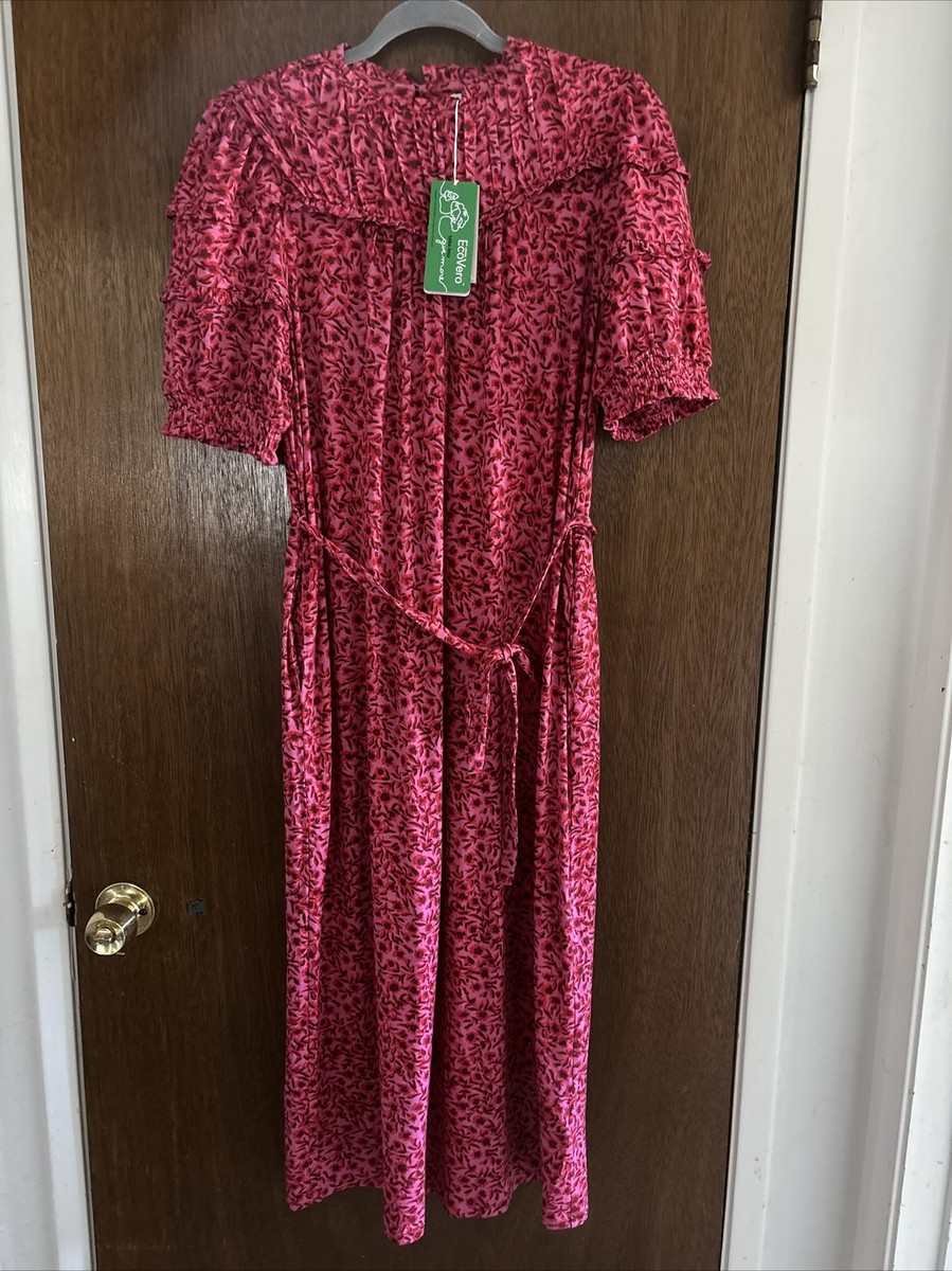 boden pink ditsy floral yoke details jersey midi dress size 6R NWT pockets  | eBay