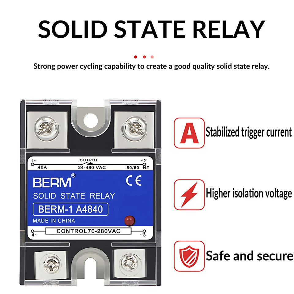 SSR Halbleiterrelais Solid State Relais DC-AC DC-DC 3-32VDC / 5-200VDC 10A -100A - Bild 3 von 4