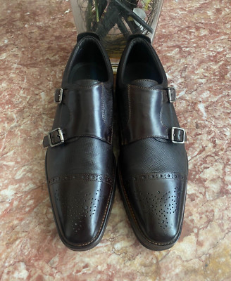 Paul Fredrick Men\'s Two-Tone Leather & Suede Monk Strap Shoe Brown & Navy Sz 9.5 Travis Double Monk Strap - Brown/natural – Paul Fredrick main image 3