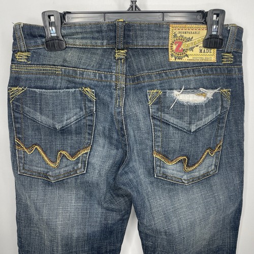 Vintage 90s Y2K Z Cavaricci Distressed Whiskered Blue Denim Capri Jeans Size 5 - Picture 4 of 5