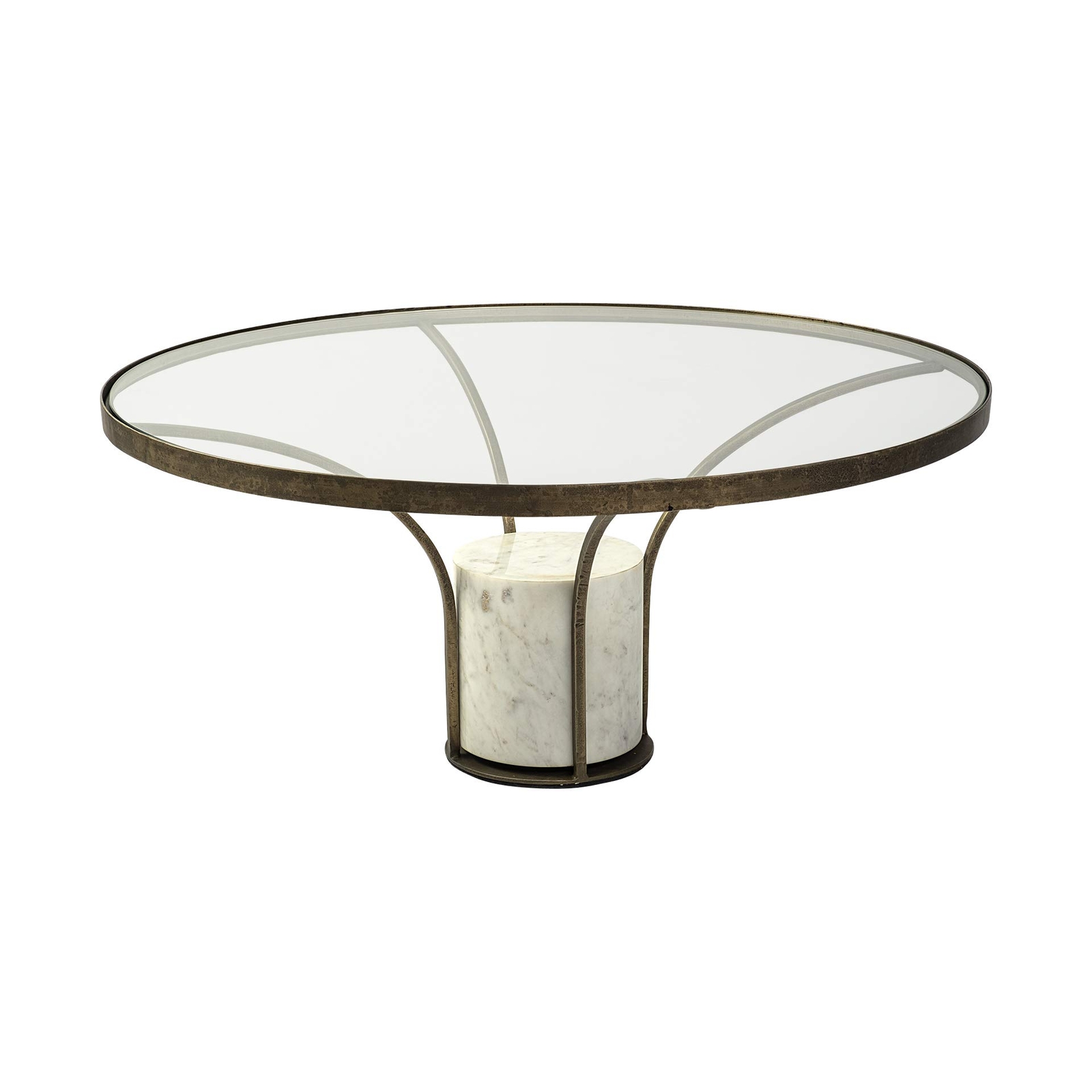 36 Clear And White and Gold Glass And Stone Round Coffee Table
