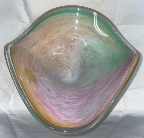 Murano Glass Ware Fruit Bowl 9x9" diam Hand Blown Italy Center Piece - Picture 9 of 11