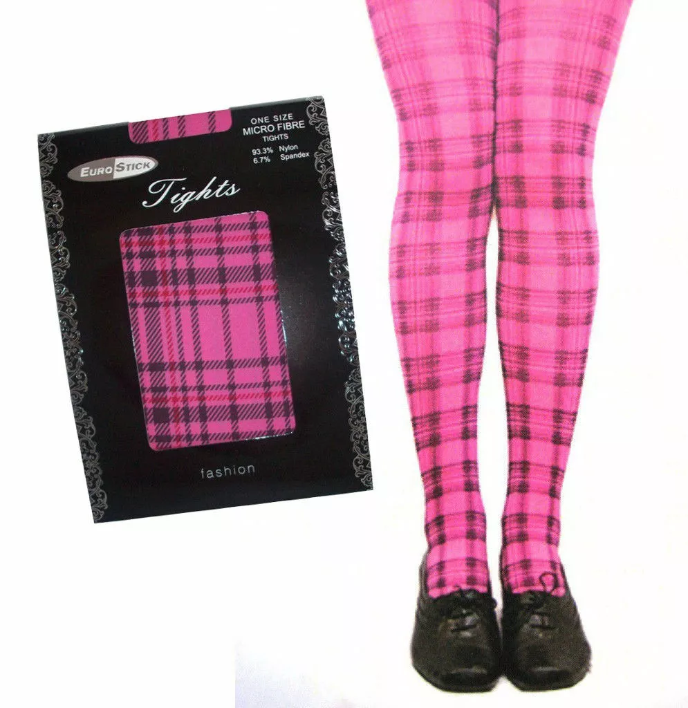 Tartan Ladies Tights PINK Check ONE SIZE Microfibre Scottish Fancy