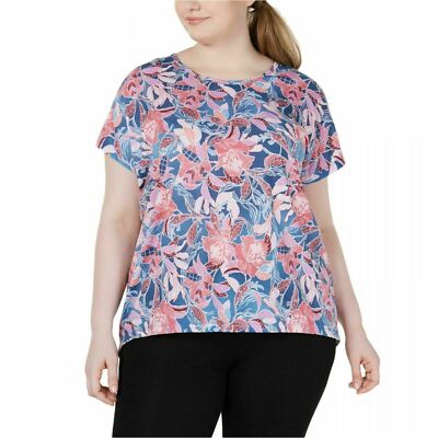 Ideology Plus Size Wallflower Printed Keyhole Back T Shirt Pink Multi Size 1X