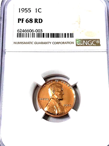 1955 Proof Lincoln Cent graded PF68 Red by NGC. $150.00 value