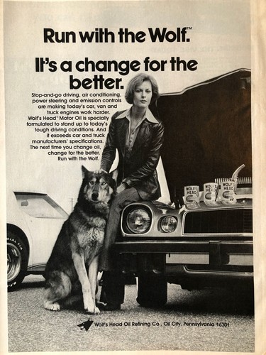 Vintage 1976 Wolfs Head oil original ad