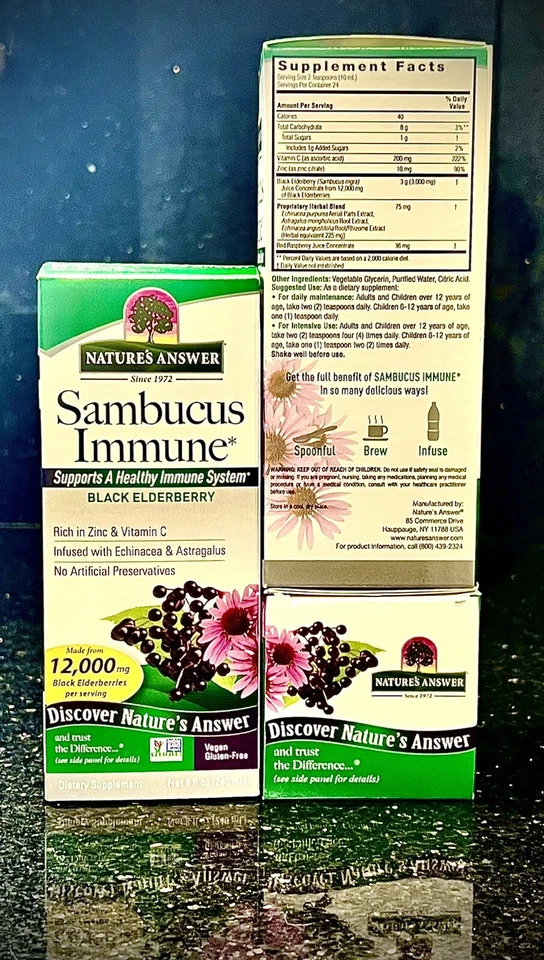 Natures Answer Sambucus Immune 12000 mg 8floz validade 6/26 sem álcool, vegano, kosher - Imagem 2 de 4