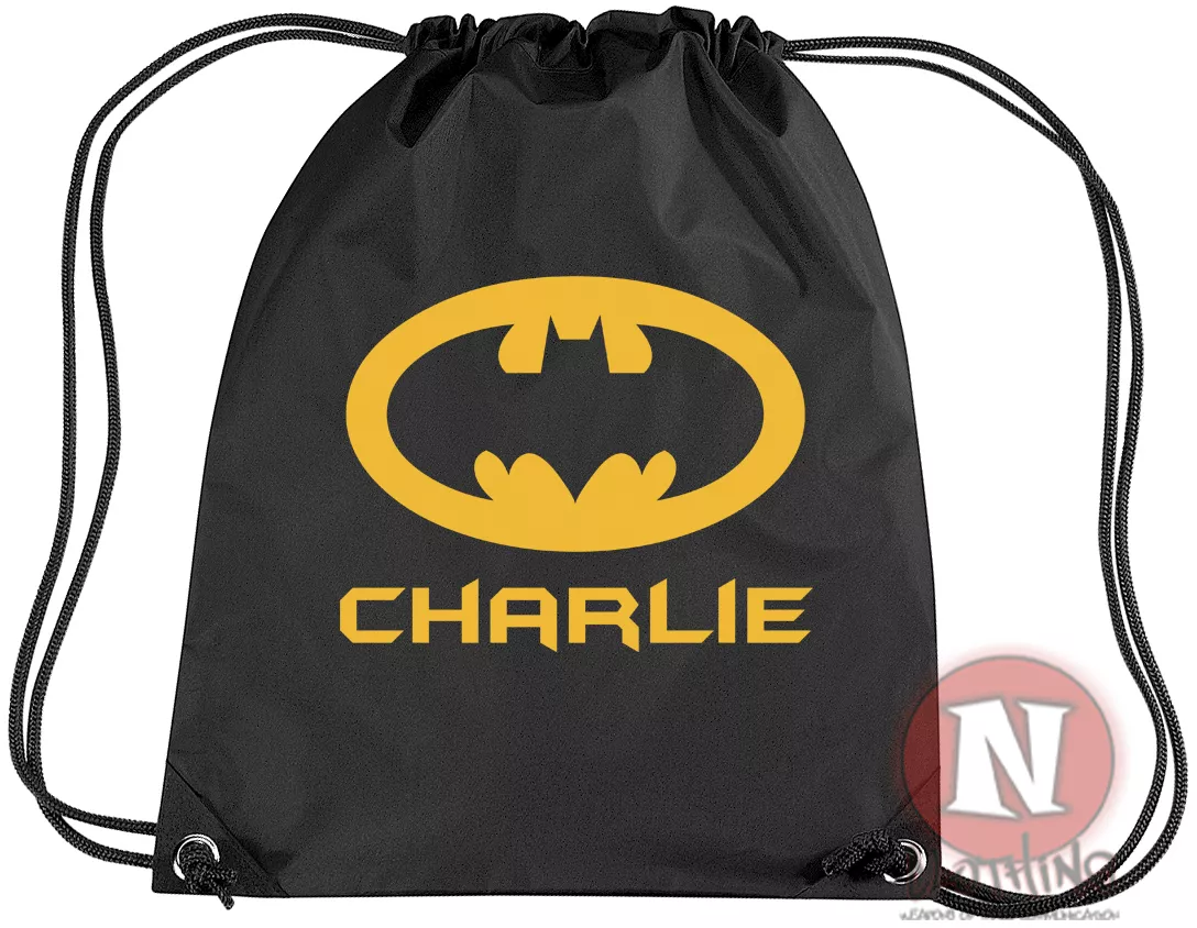 Personalised Drawstring Bag BATMAN School Gym PE Kit Sport add child s name