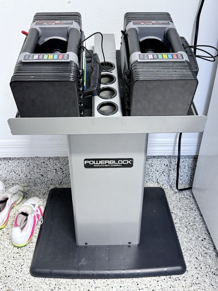 PowerBlock Elite EXP Complete Set of 2 Dumbbells and Rack. 5lbs to ...