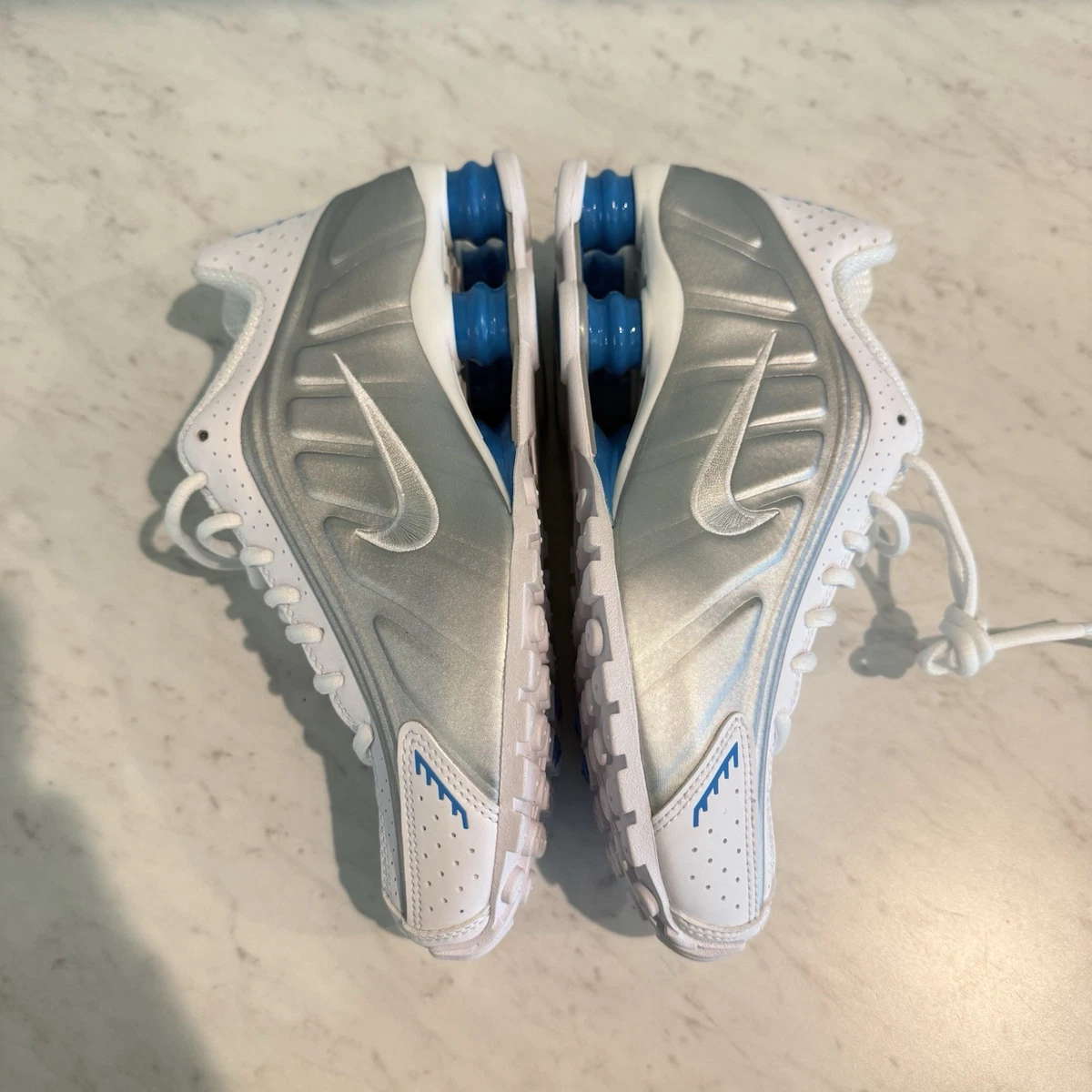 Nike Shox R4 White Metallic Silver Blue Hero W for sale | eBay