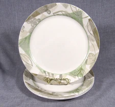 Corelle Textured Leaves Set of 5 Dinner Plates 10 1/4" Green Brown Beige - EUC