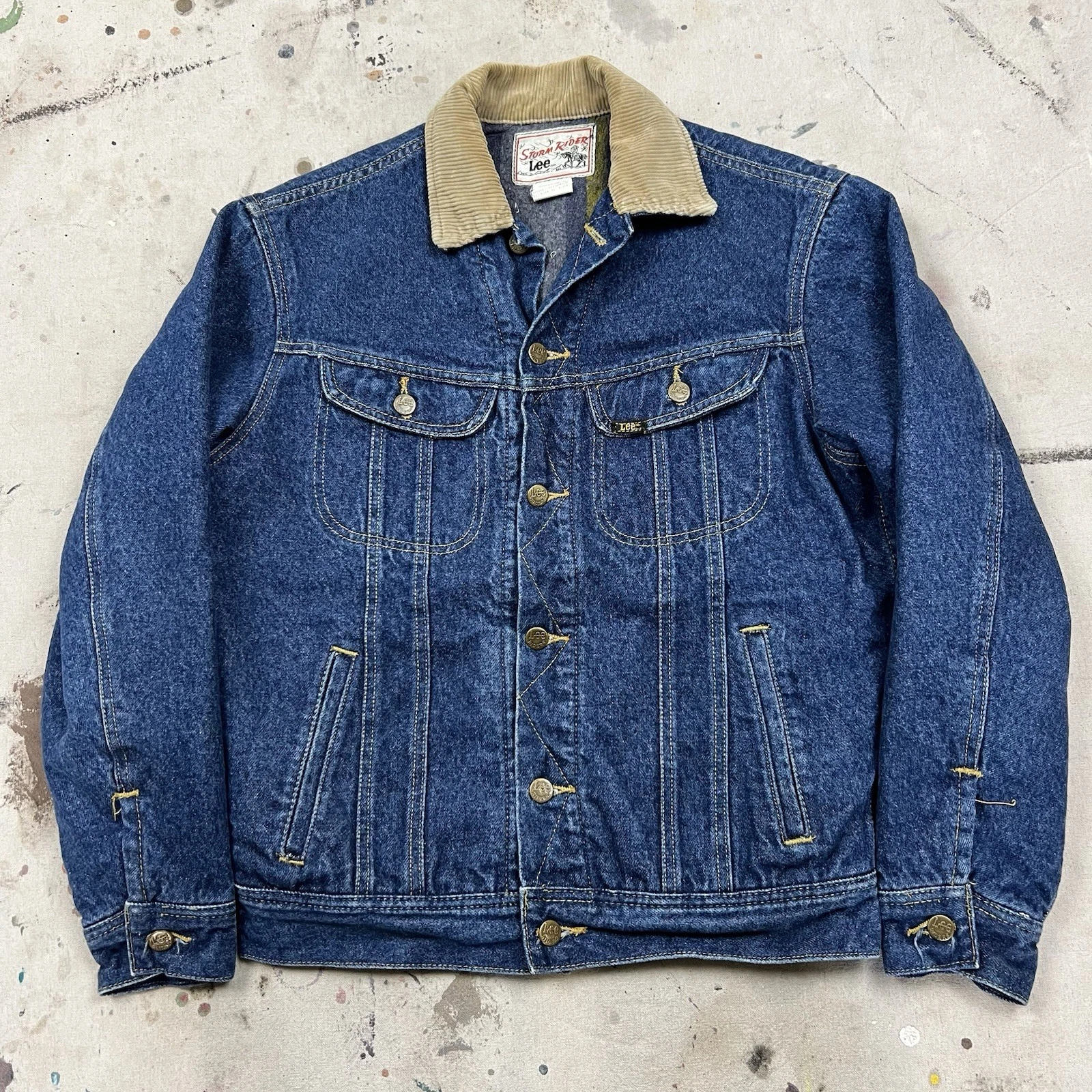 Vintage 70s Lee Storm Rider Denim Trucker Jacket Blanket Lined Mens S Dark Wash