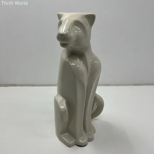Vintage Haeger 6048 Ceramic Panther Figurine 1987 Ivory Art Deco Style