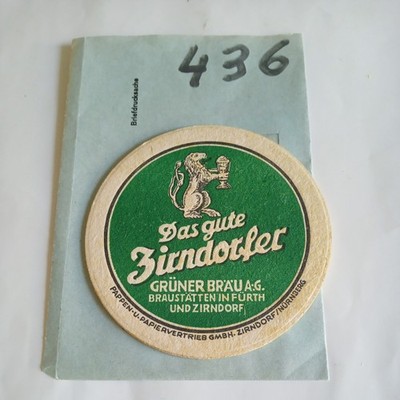 Grüner Bräu Fürth and Zirndorf, beer mat No. 436 other BD discontinued 