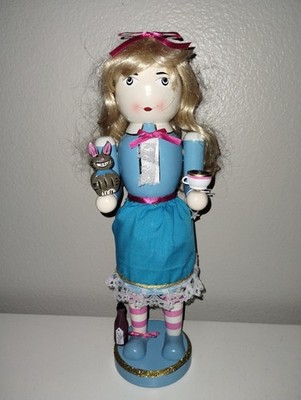 Alice In Wonderland Cat Bottle Drink Pink Blond 14'' Christmas Wooden Nutcracker