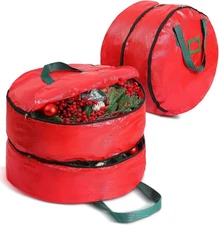 Double Layer Christmas Wreath Storage Container Bag 24 Inch, Red 