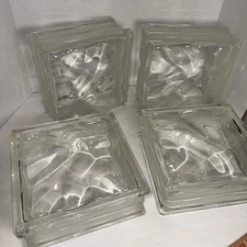 Lot Of 4 Glass Glass Block 7 5/8x7 5/8 x 3 1/8" Wavy Brick