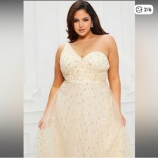 Cream Tulle Maxi Dress - One Shoulder Silver Starred - BNWT - Fashion Nova LX