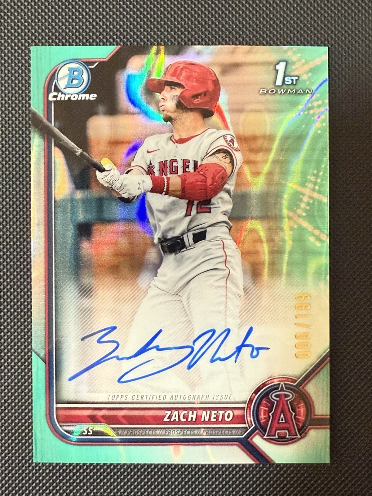 Zach Neto 2022 Bowman Chrome Draft Auto  Aqua Lava Refractor /199 (RC) #CDA-ZN