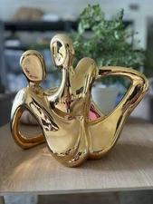 18K Gold Ceramic Abstract Woman Man Couple Lovers Sculpture by Artist Jaru 1986