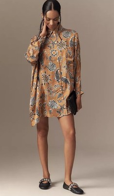 Anthropologie Corey Lynn Calter Long-Sleeve Printed Mini Shirt Dress Size S NWT