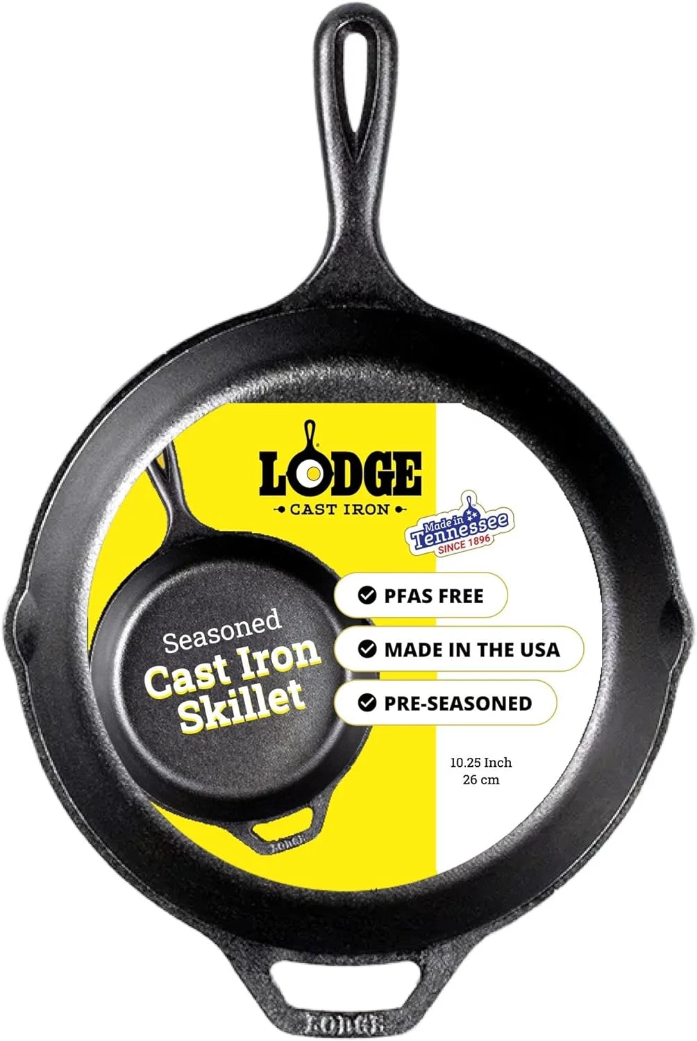Lodge 10.25" Seasoned Cast Iron Skillet PFAS‑Free Oven/Grill Ready