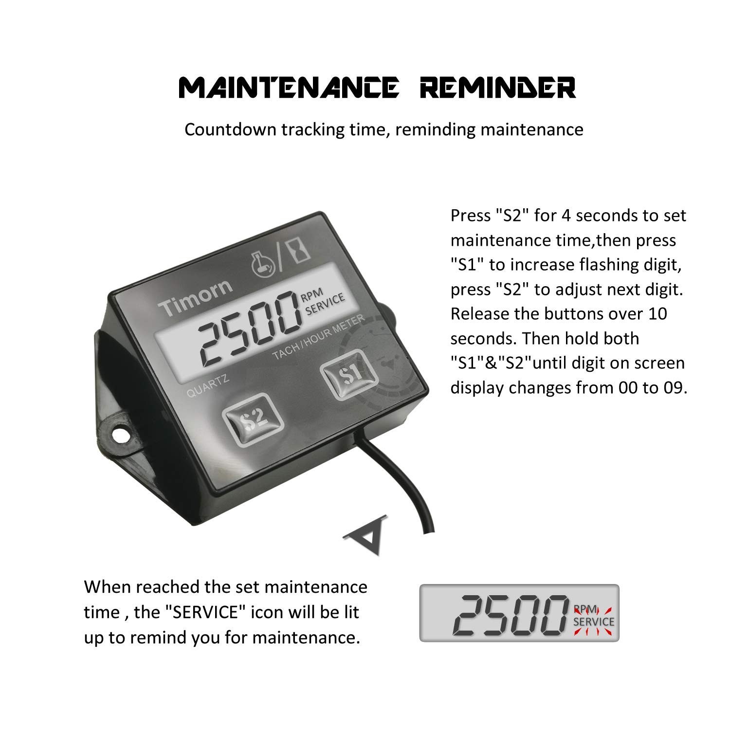 Small Engine Tachometer Inductive Waterproof Hour Meter for 2 4 Stroke Engines