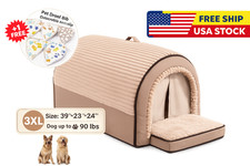 2 in 1 Foldable Dog Bed Cave Covered Pet House Washable Indoor Kennel Tent USA