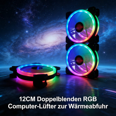 12cm RGB Luefter Dual Ring Beleuchtung PWM fuer PC Gehaeuse Kuehler und Radiator