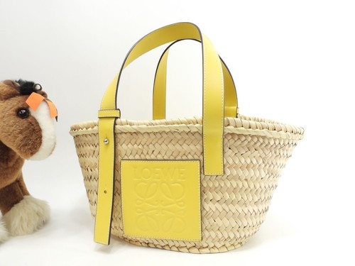 Loewe Small Basket Bag Natural Yellow Palm Leaf Leather Tote Handbag from japan