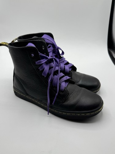 Dr. Martens Leyton Women’s Ankle Boots Black With Purple Laces US 6 EU 37 - Picture 3 of 6