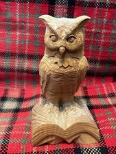 Germany Hand Carved Wooden Owl Standing on Book Hans Obermarzoner Master Carver