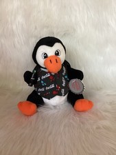 Penguin with Coca-Cola bottle in holiday vest plush VTG 1998 collectible