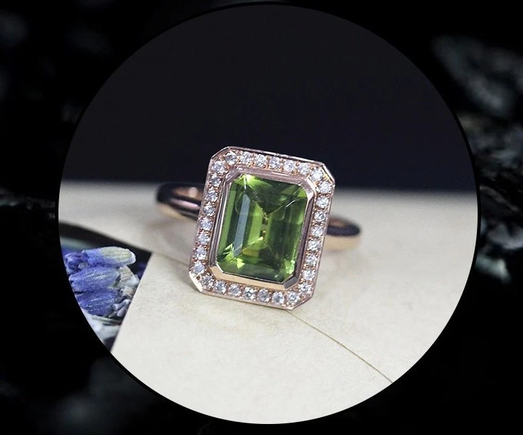 3 克拉翡翠模拟 Peridot 漂亮的光环结婚戒指 14k 镀黄金 — 第 3/4 张图片