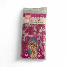 Vintage Super Bouffant 25" Shower Cap Floral Vinyl PINK Sealed Package Tip Top