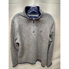 Nautica Mens Grey Heather Quarter Zip Pullover Sweater Navy Trim Size M